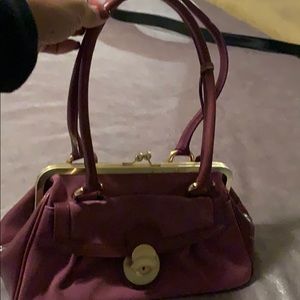 Purple suede/leather purse w/back & inside pockets